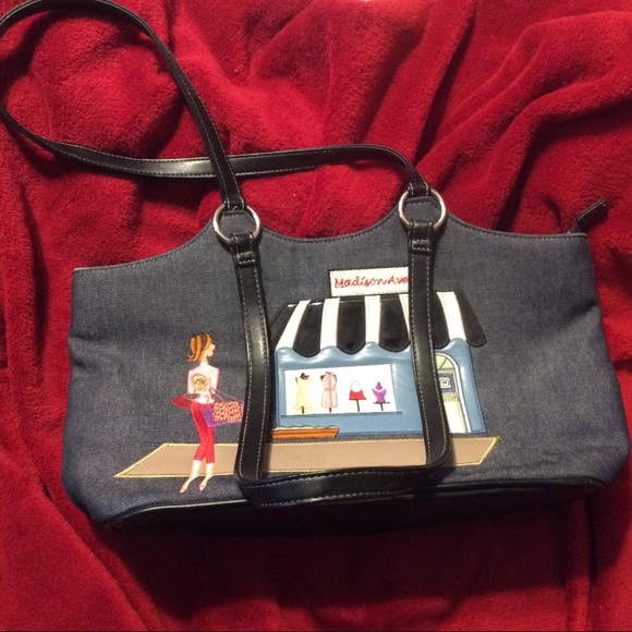 Handbags - Novelty denim Madison Avenue fashion theme purse
